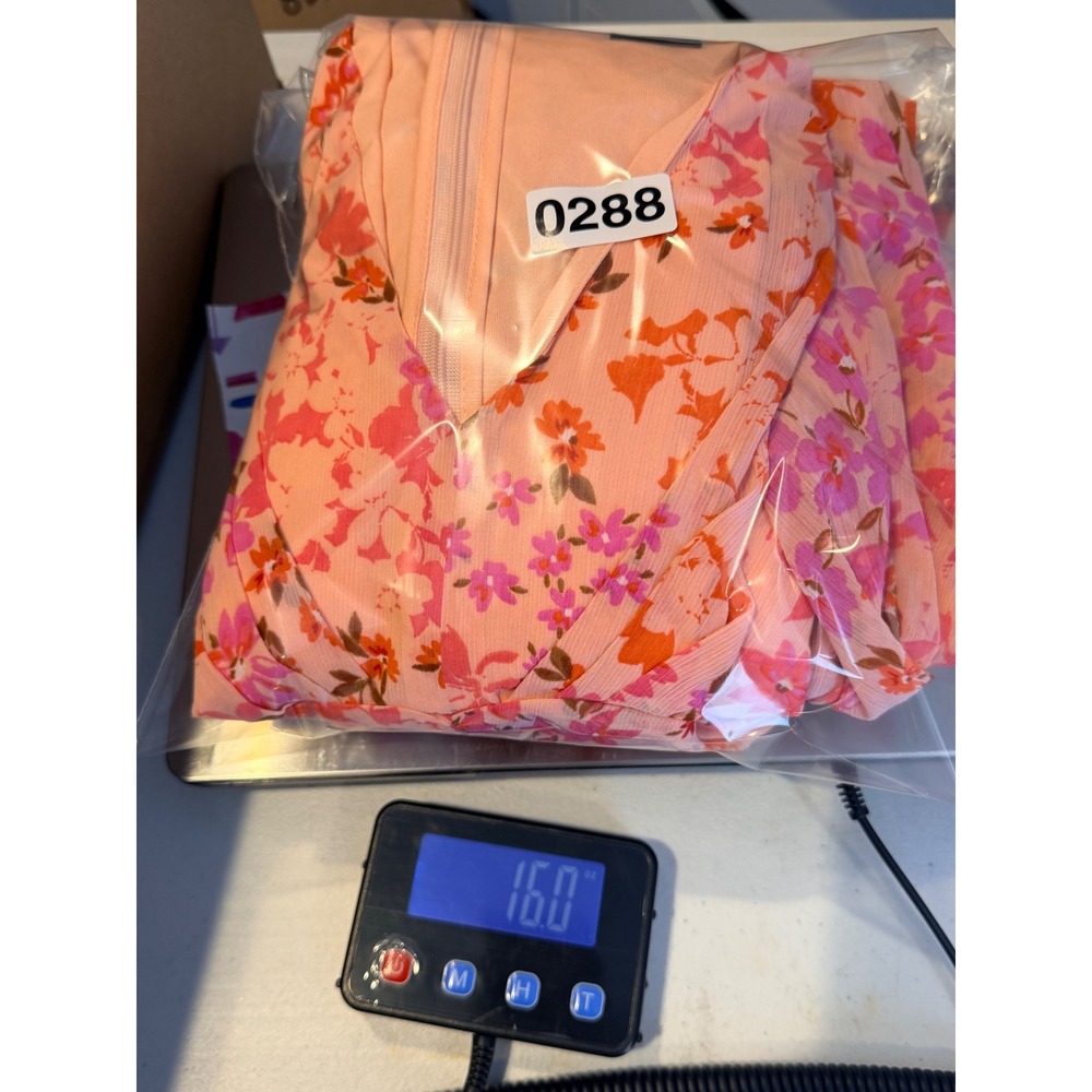 DKNY Womens Pink Floral Chiffon V-Neck Smocked Back Tiered Midi Dress Size 10 - Picture 7 of 7
